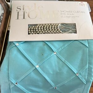 Style Home Aqua Shower Curtain with Jewel Sequin